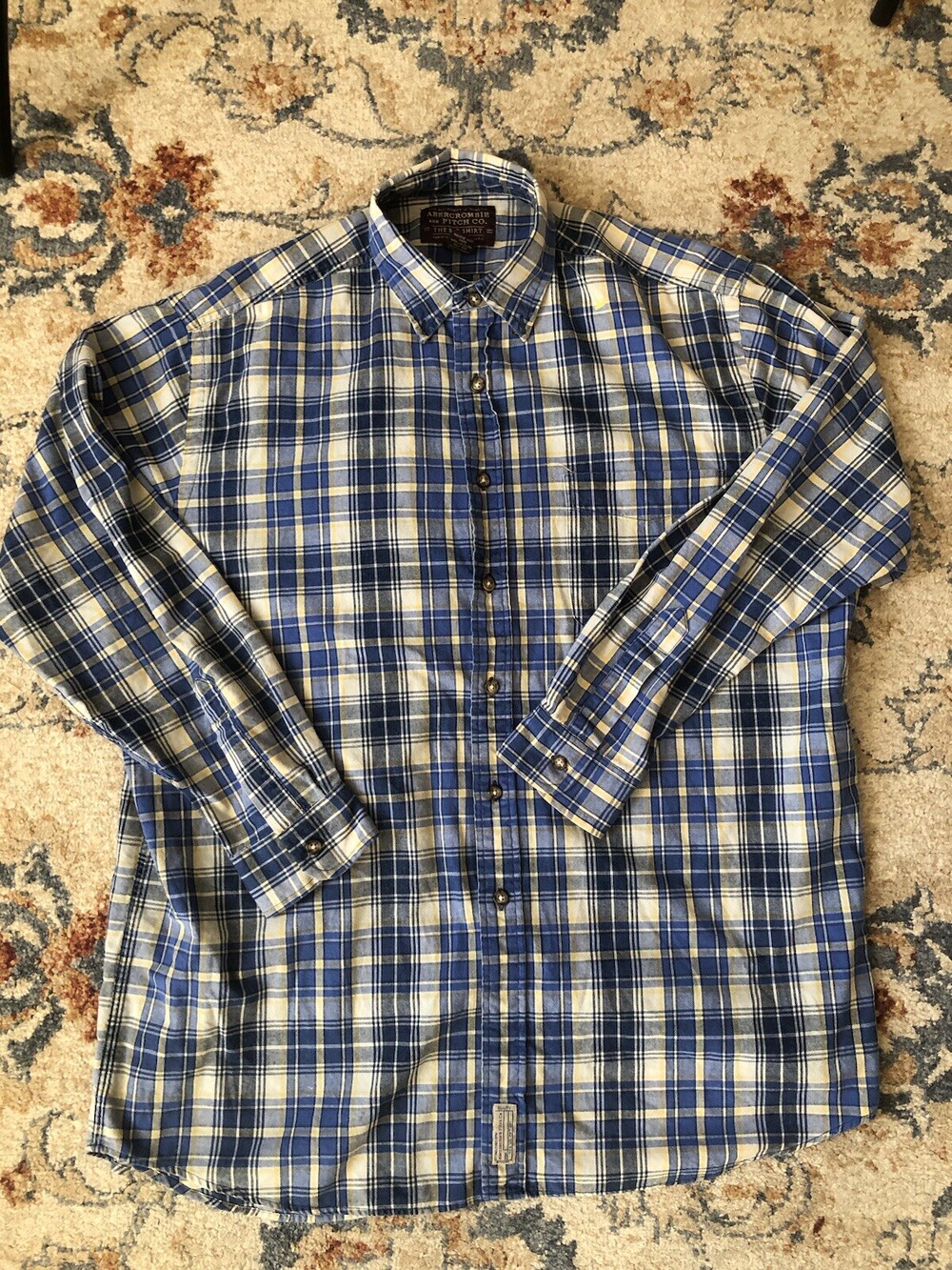 Abercrombie The Big Shirt Mens Collared Plaid Blue Plaid Cotton Large L Y2K